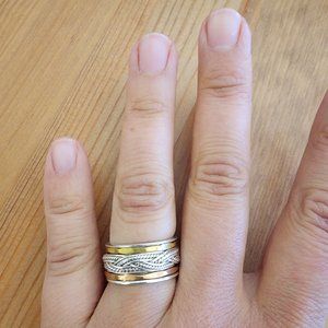 Sterling Silver Brass And Copper Braided Ring